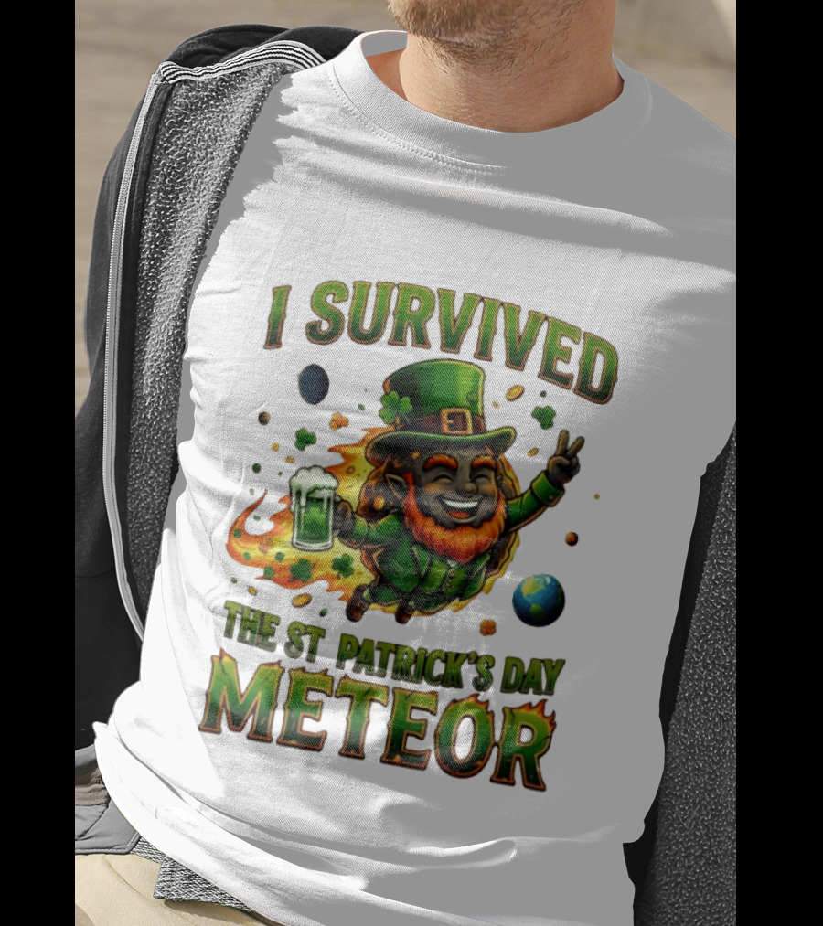 I Survived The St. Patrick's Day Meteor Leprechaun 2026 Green Beer Cheers And Peace T-Shirt
