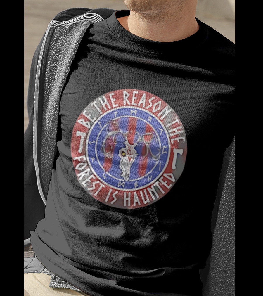 Be The Reason The Forest Is Haunted Deer Skull Runes Red Blue T-Shirt