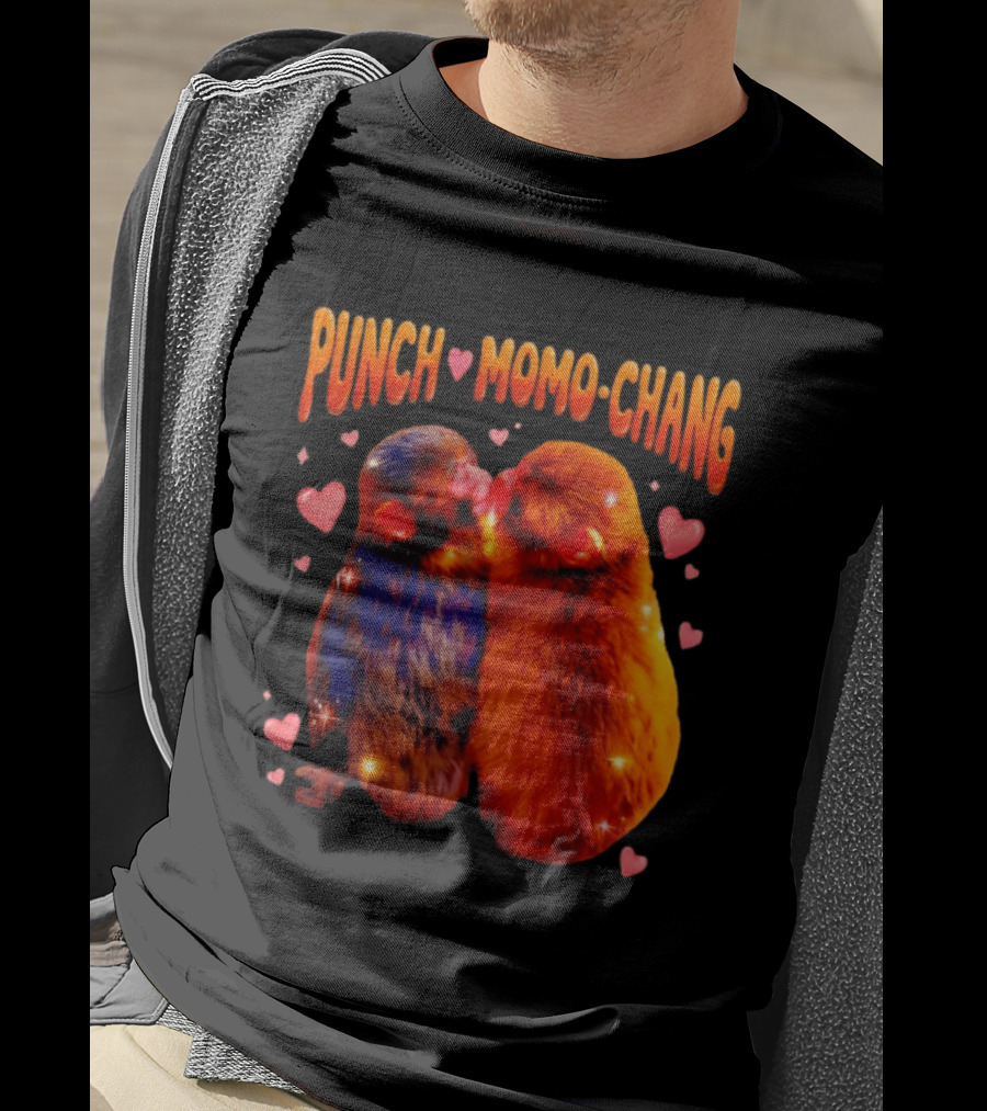 Punch Momo Chang Kissing Monkeys With Hearts T-Shirt