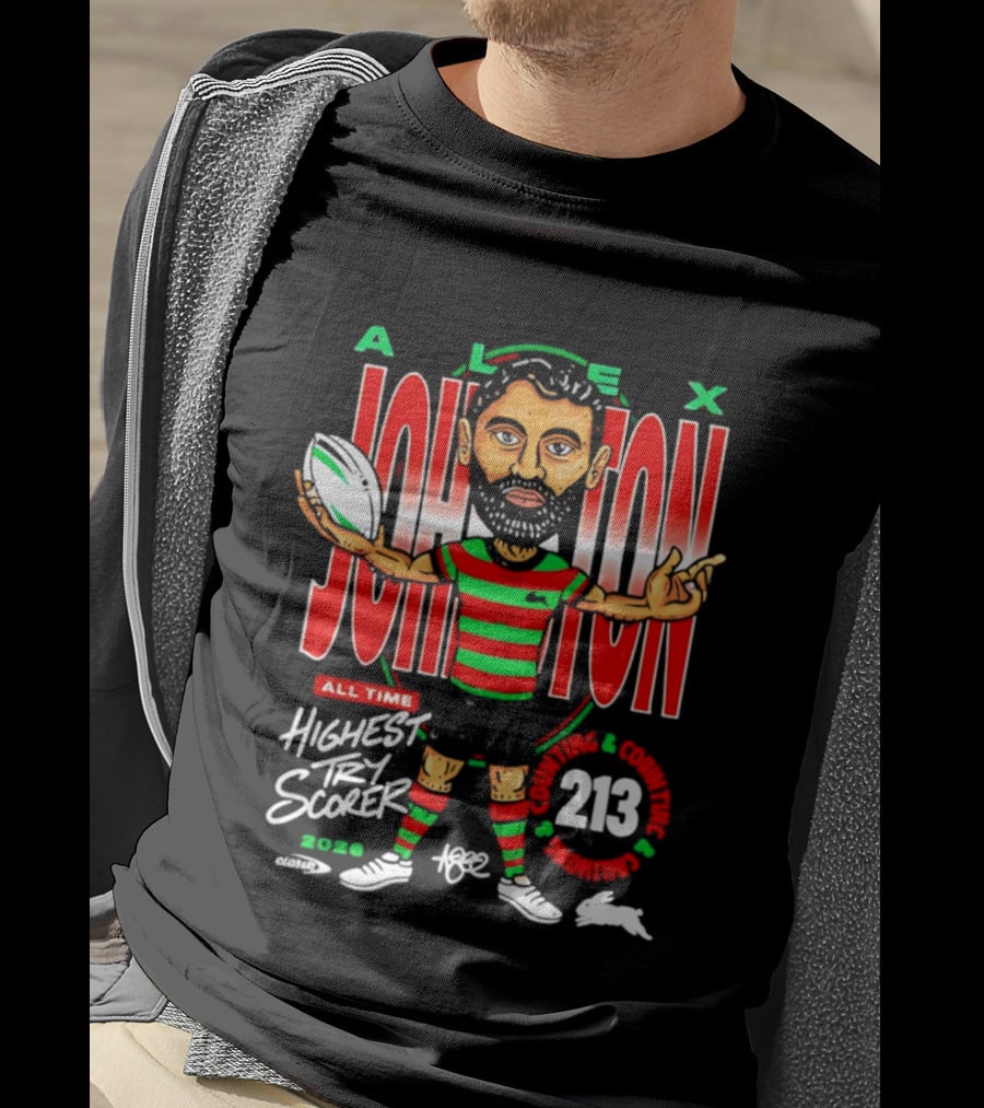 Alex Johnston All Time Highest Try Scorer South Sydney Rabbitohs 2026 213 T-Shirt
