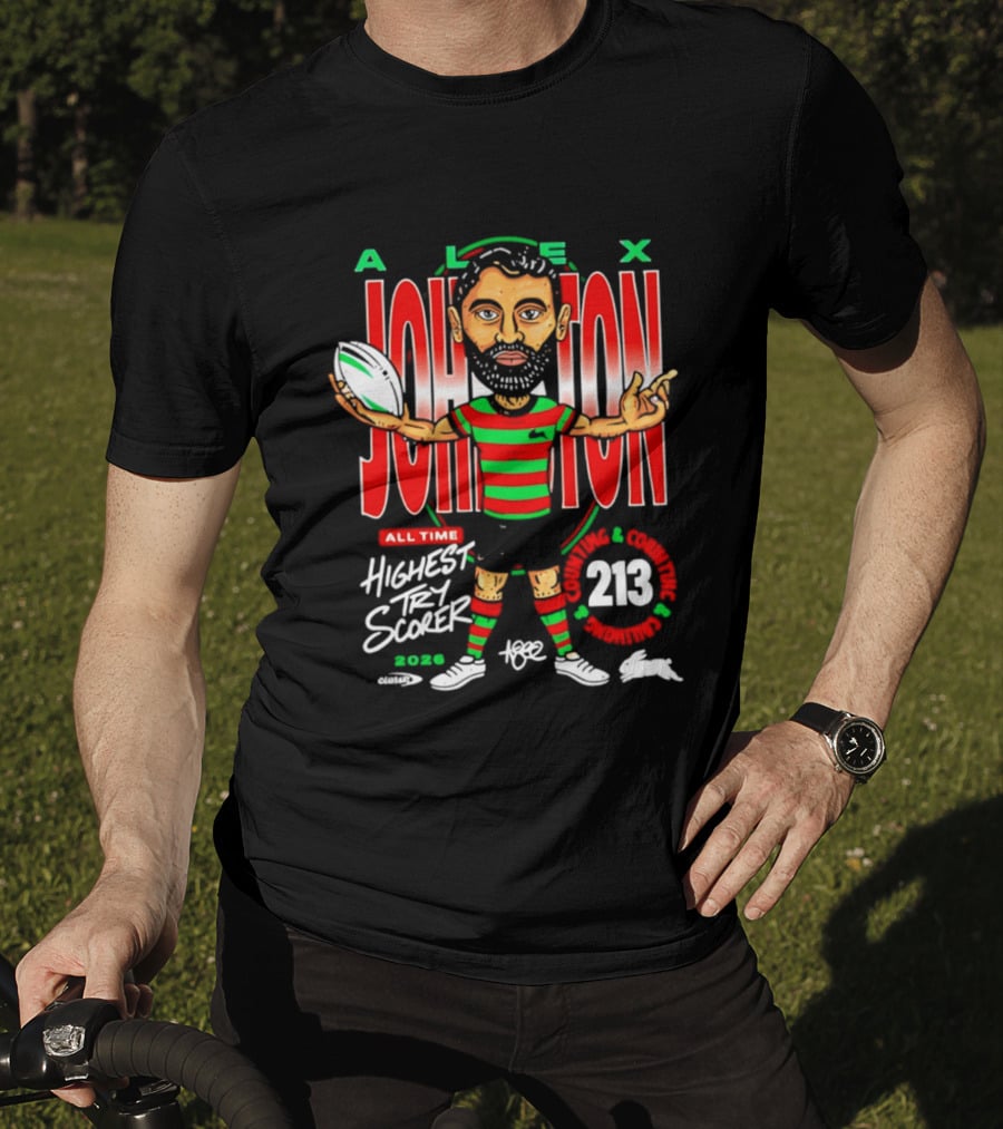 Alex Johnston All Time Highest Try Scorer South Sydney Rabbitohs 2026 213 T-Shirt