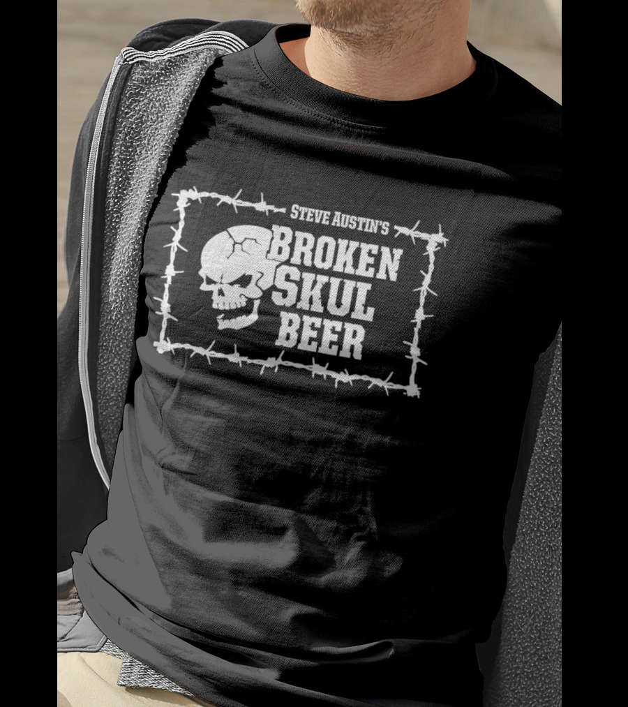 Steve Austin's Broken Skull Beer Barbed Wire Skull T-Shirt
