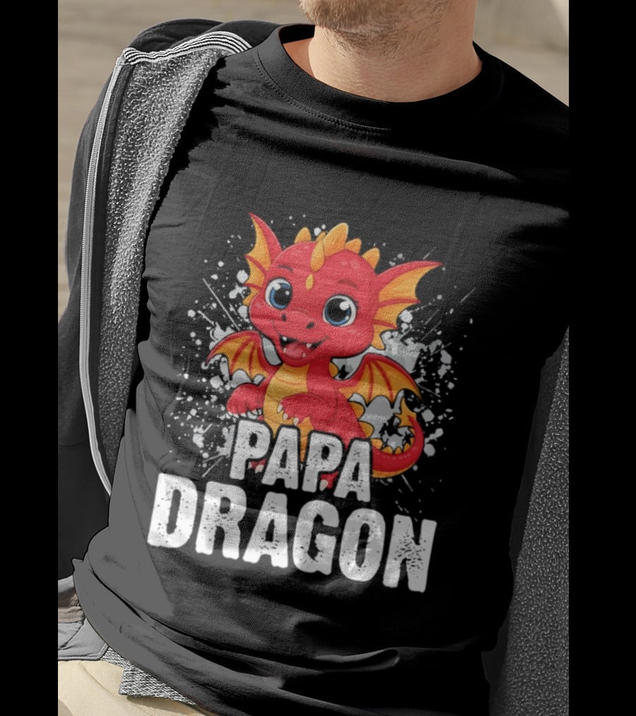 Papa Dragon Cartoon Family Matching Dad Father T-Shirt