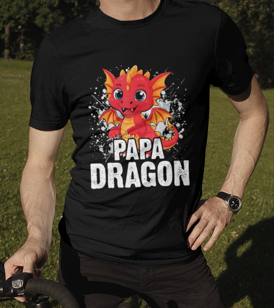 Papa Dragon Cartoon Family Matching Dad Father T-Shirt