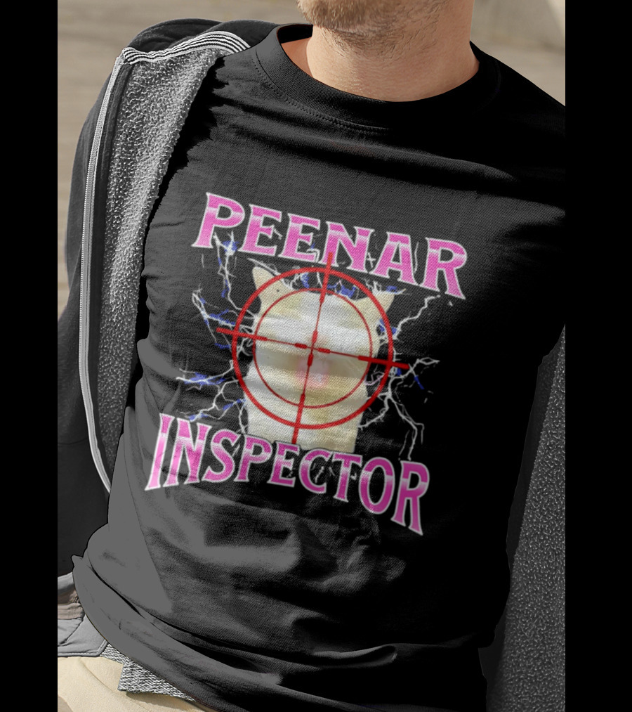 Peenar Inspector Cat Meme With Target Crosshair And Lightning Effects T-Shirt