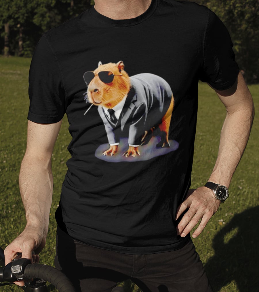 Big Boss Capybara In Suit Vest Sunglasses Water Pig T-Shirt