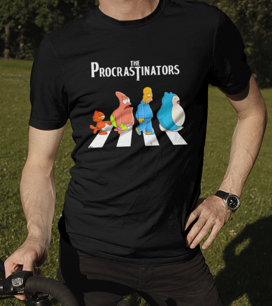The Procrastinators Cartoon Abbey Road Parody With Iconic Characters Crossing T-Shirt