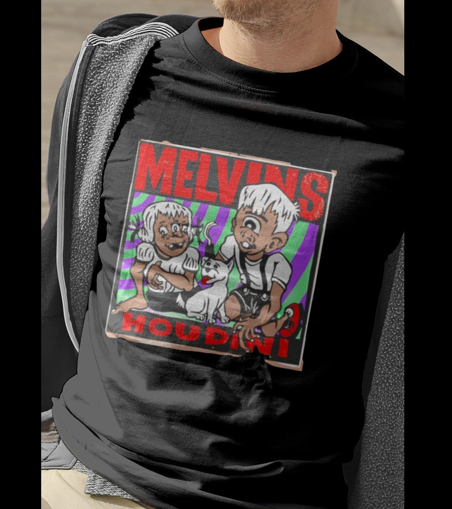 Melvins Houdini Album Cover Art With Two Cartoon Characters And Cat T-Shirt
