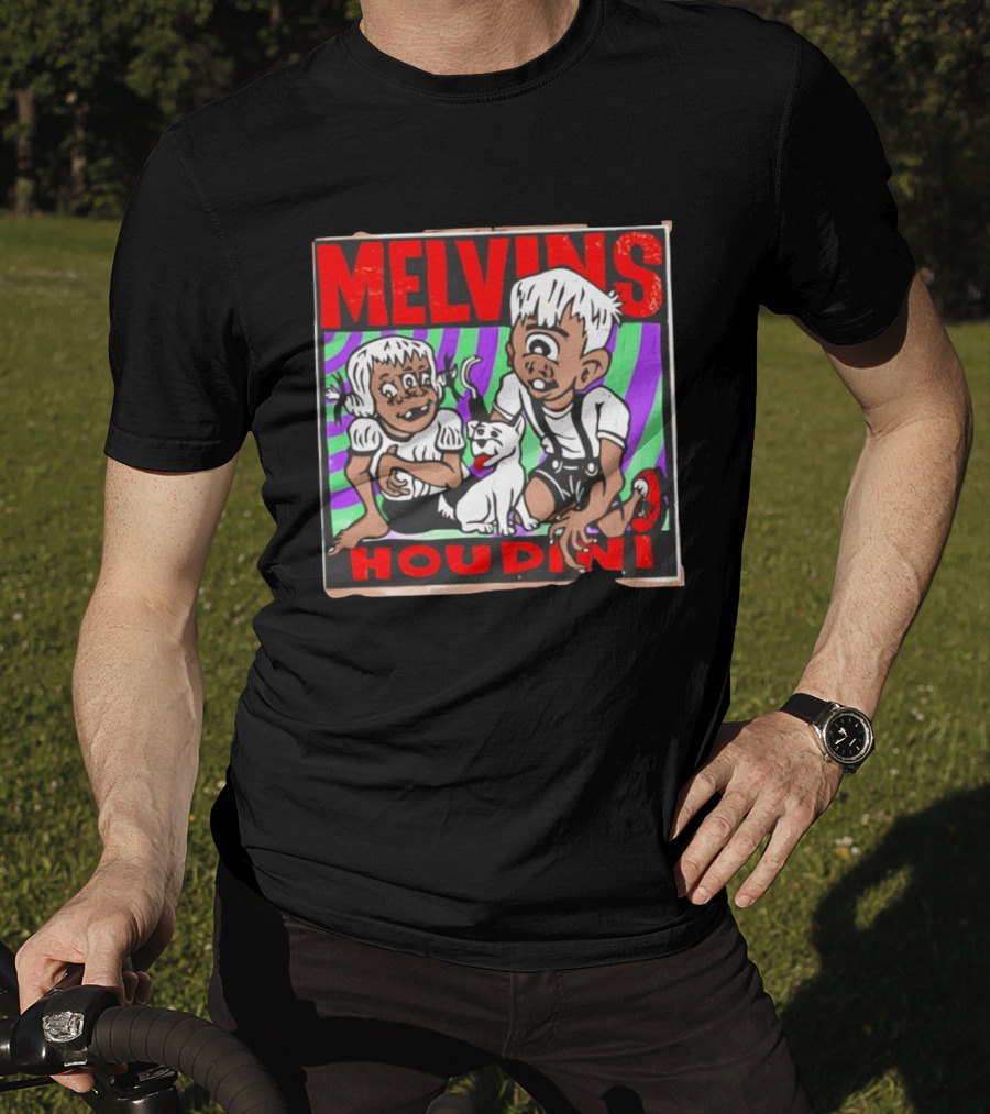 Melvins Houdini Album Cover Art With Two Cartoon Characters And Cat T-Shirt