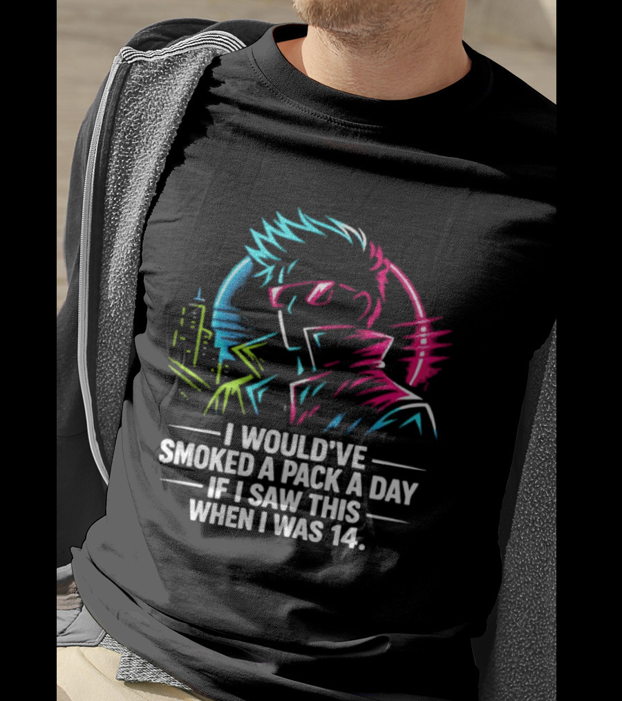 I Would've Smoked A Pack A Day If I Saw This When I Was 14 Retro Cyberpunk Cool Neon Cityscape T-Shirt