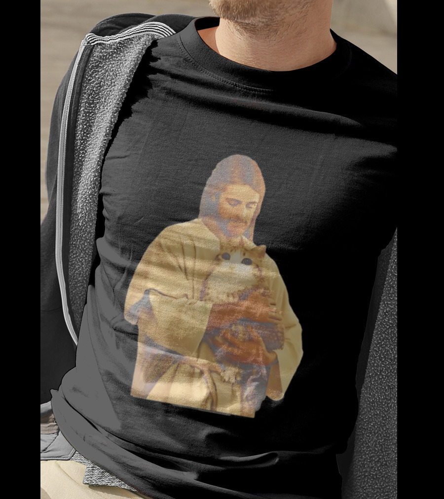 Jesus Embracing Chubby Cat T-Shirt