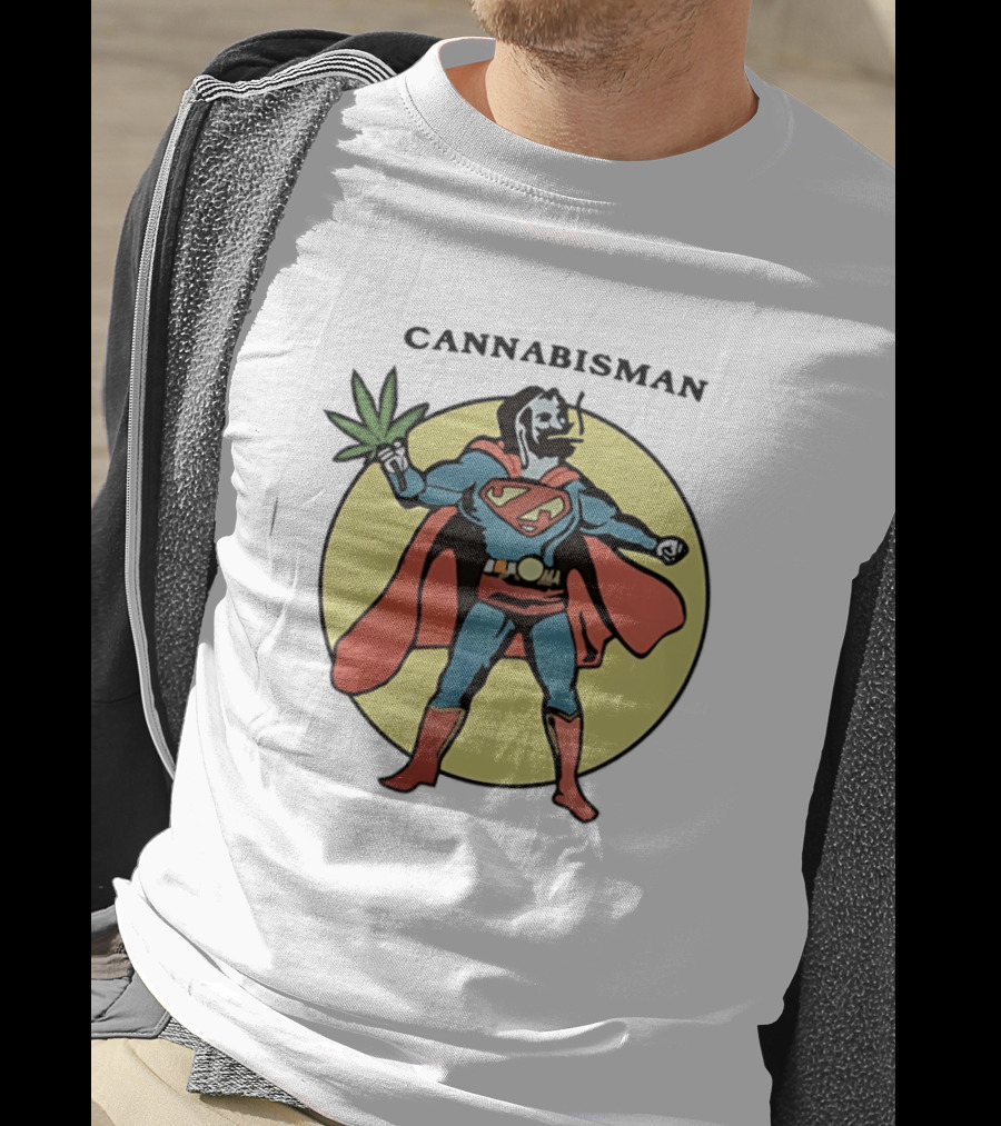Cannabisman Superman Smoking Cannabis Holding Leaf T-Shirt