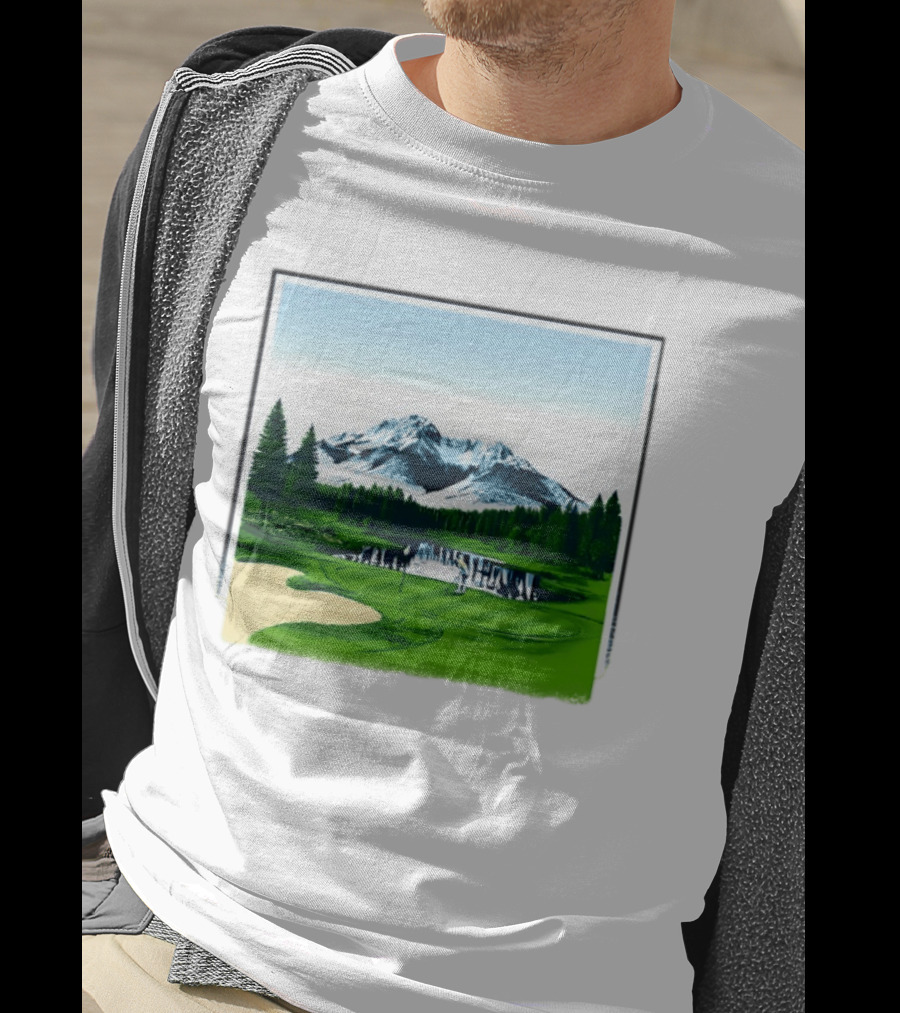 Golf Course Mountain Landscape Scenic Nature Forest Greenery Snowcapped Peaks T-Shirt