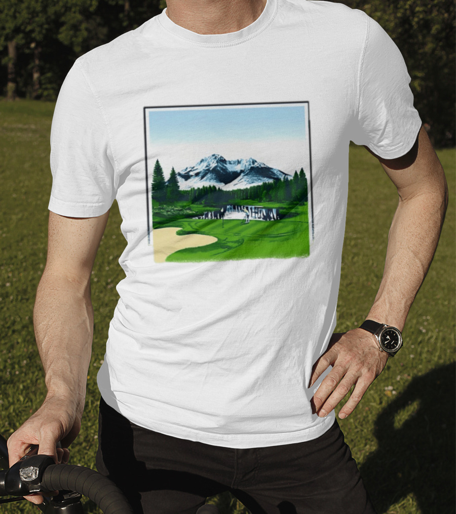 Golf Course Mountain Landscape Scenic Nature Forest Greenery Snowcapped Peaks T-Shirt