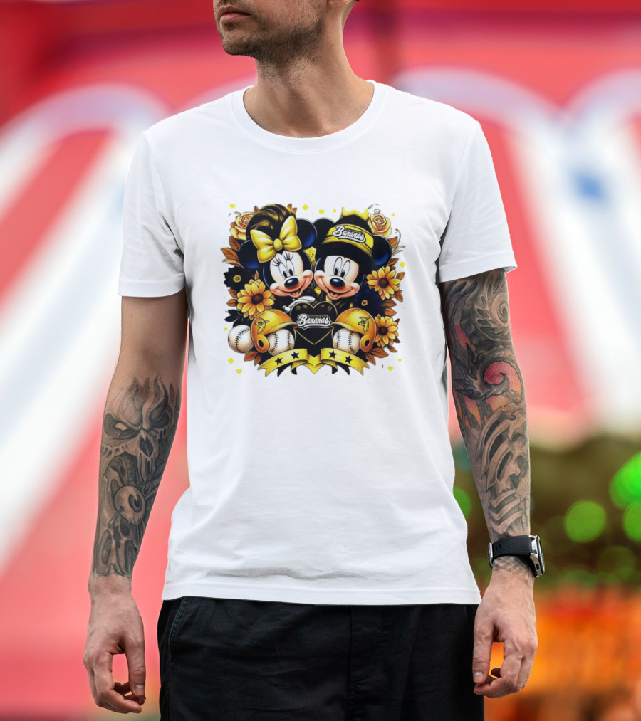 Mickey And Minnie Disney X Savannah Bananas Baseball Collaboration Floral T-Shirt