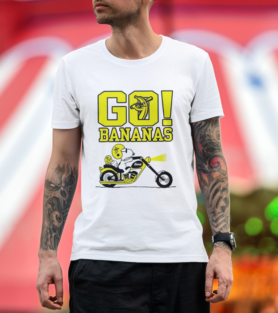 Snoopy Woodstock Go Bananas Motorcycle Savannah Bananas T-Shirt