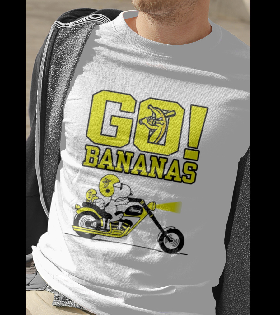 Snoopy Woodstock Go Bananas Motorcycle Savannah Bananas T-Shirt