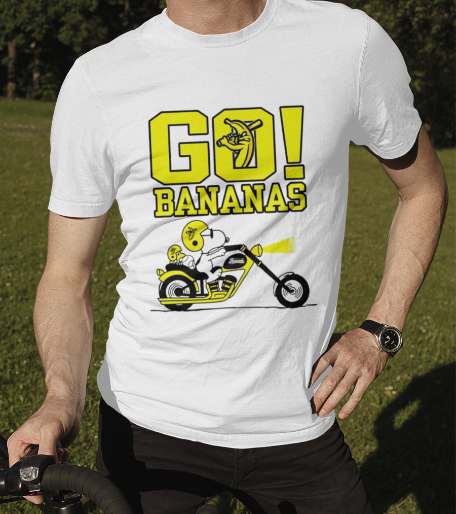 Snoopy Woodstock Go Bananas Motorcycle Savannah Bananas T-Shirt