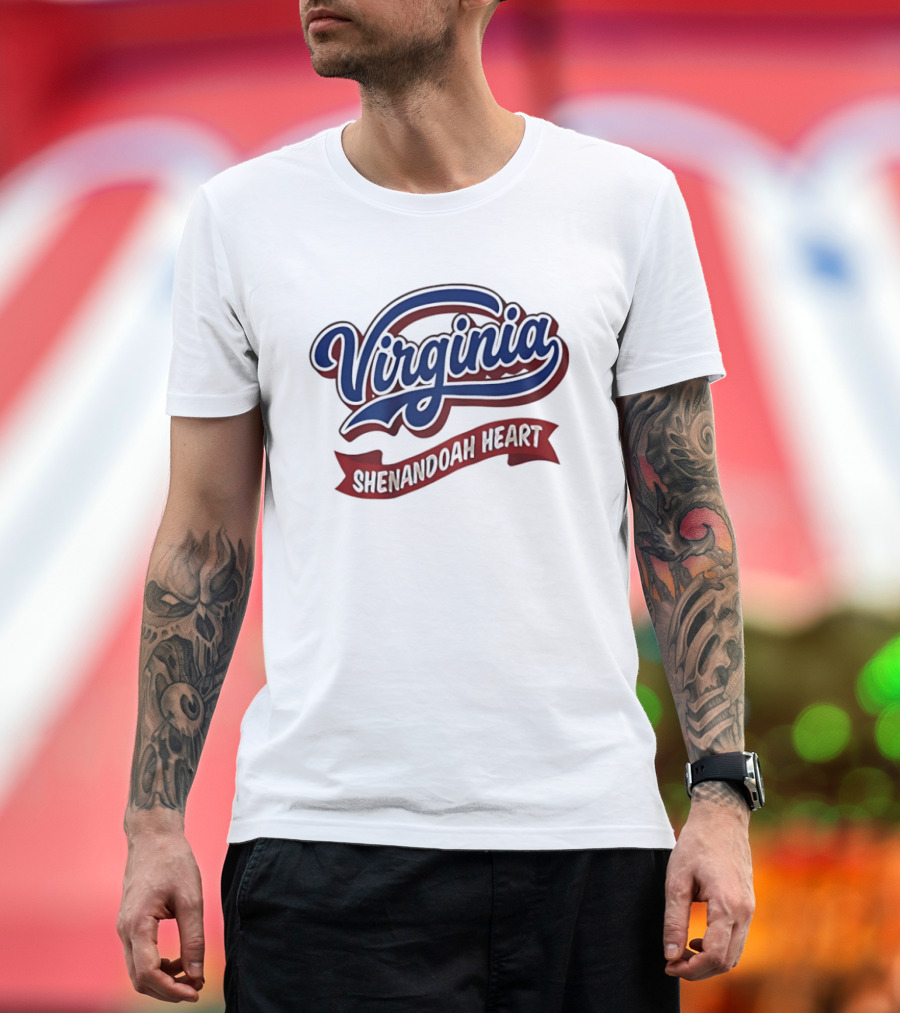 Virginia Shenandoah Heart Vintage Style Script And Ribbon T-Shirt