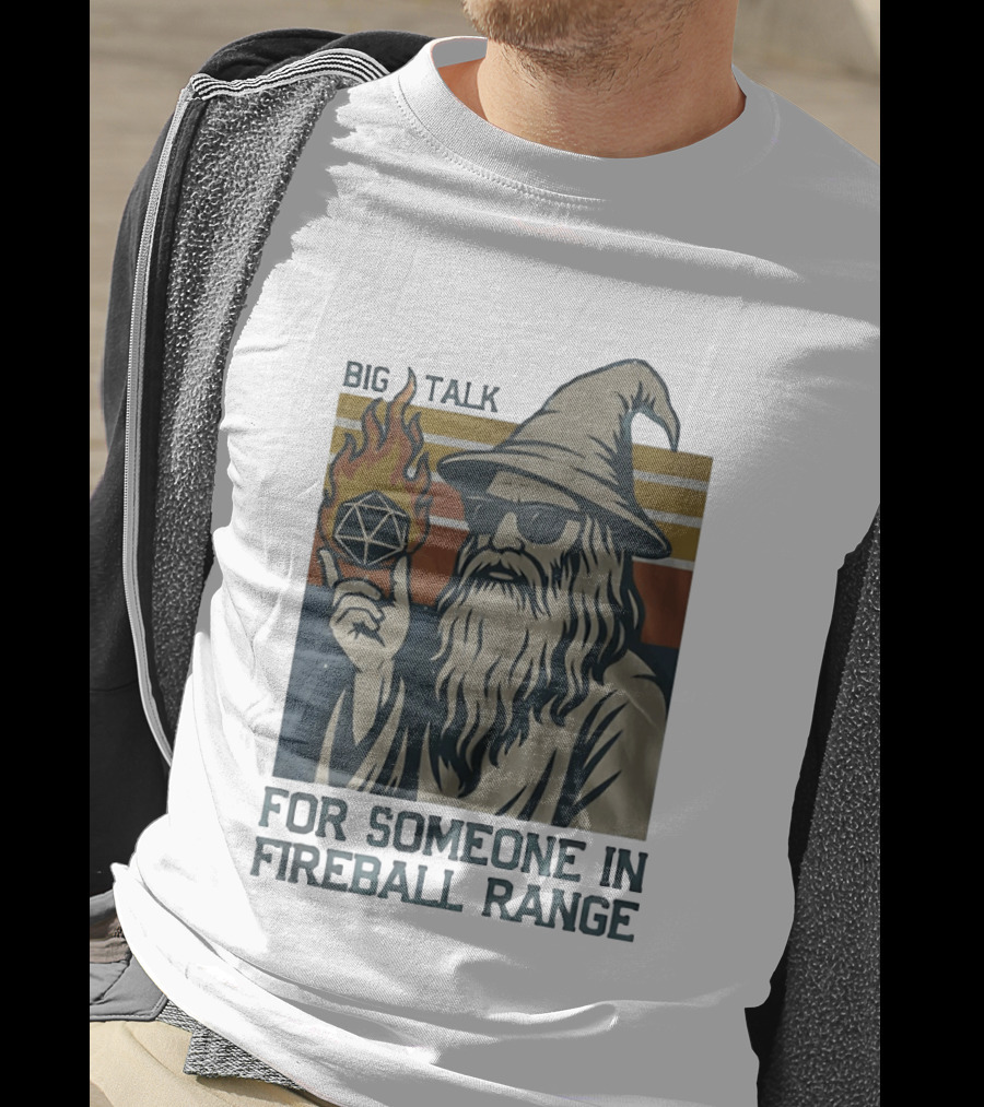 Big Talk Wizard Holding Math Rocks Fireball Range Dungeons And Dragons T-Shirt