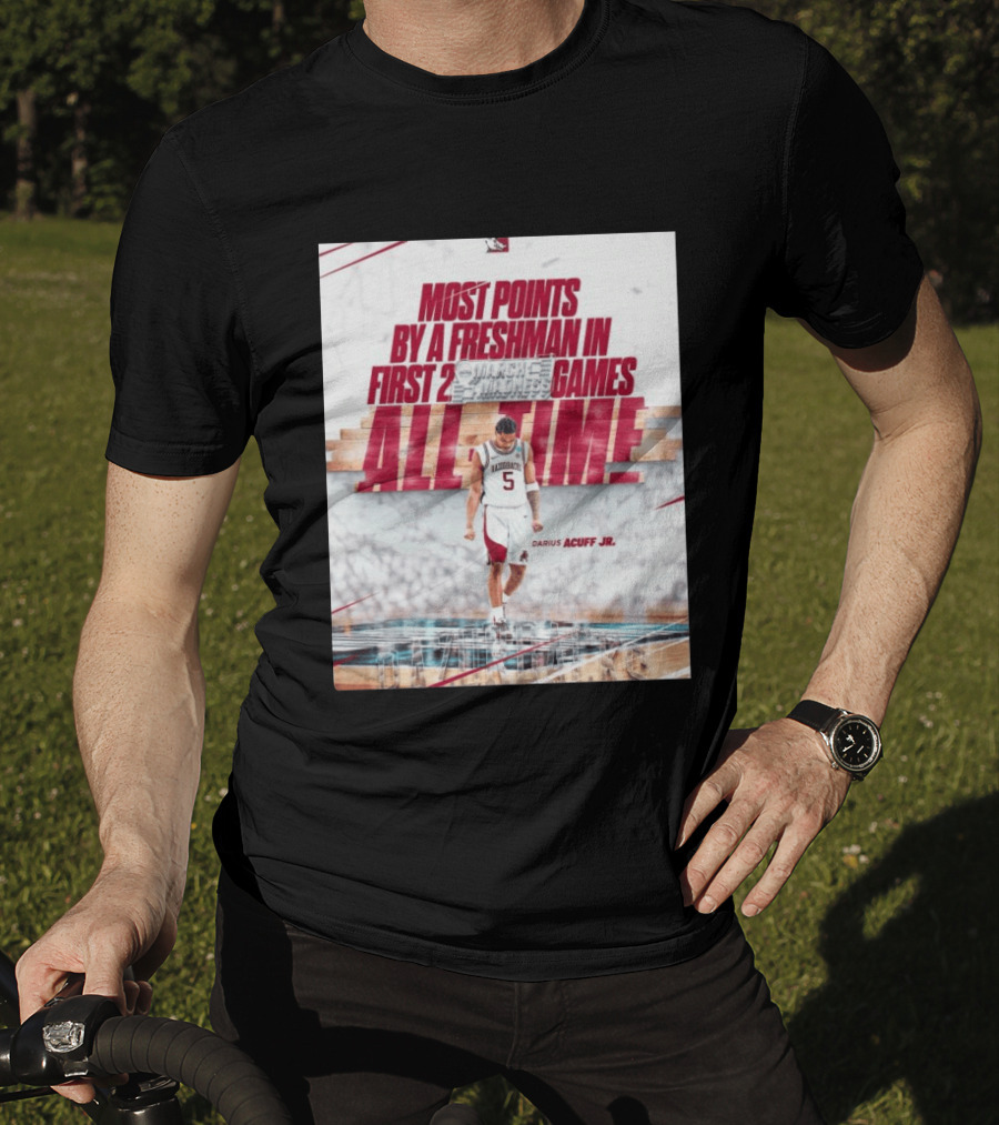 Darius Acuff Jr Most Points By A Freshman March Madness 2026 Arkansas Razorbacks Basketball T-Shirt