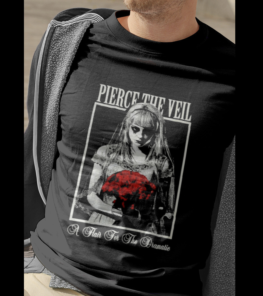Pierce The Veil A Flair For The Dramatic Bride With Red Flowers T-Shirt