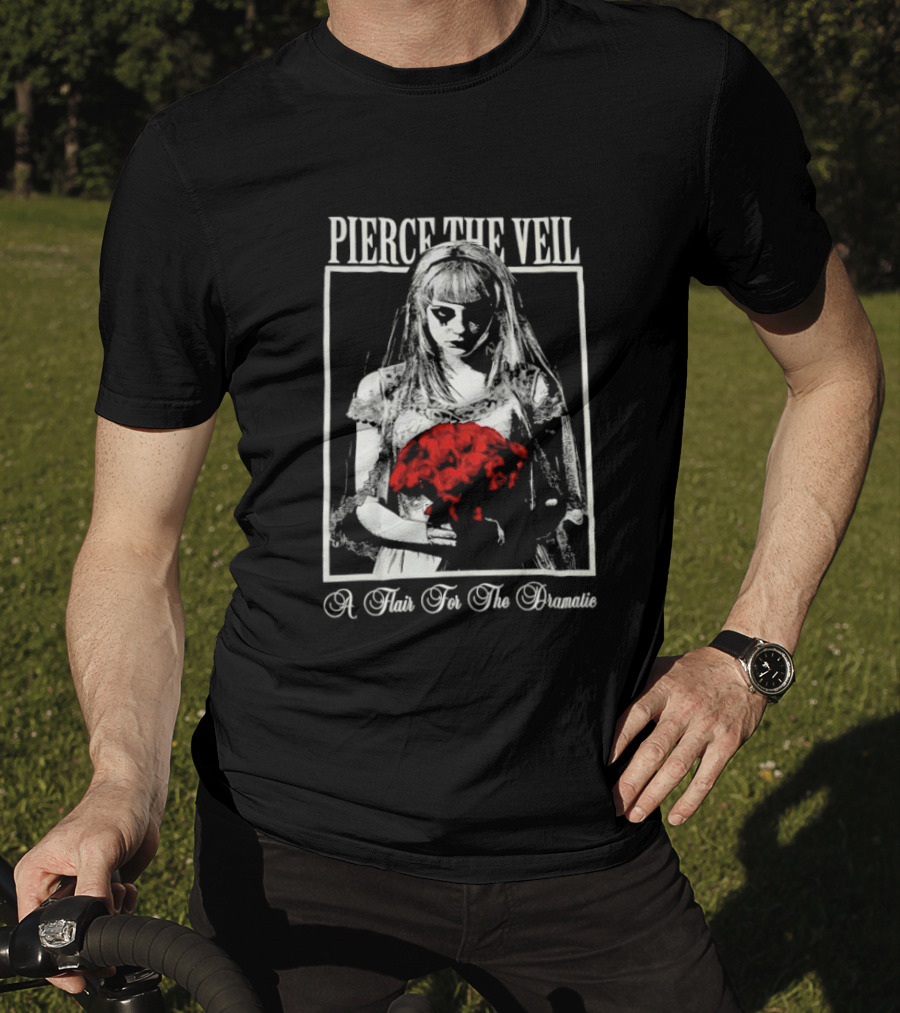 Pierce The Veil A Flair For The Dramatic Bride With Red Flowers T-Shirt