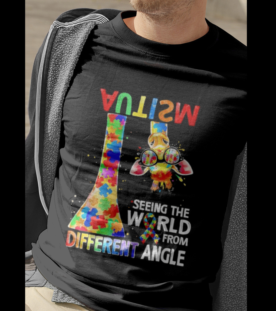 Giraffe Autism Awareness Seeing The World From Different Angle Puzzle T-Shirt