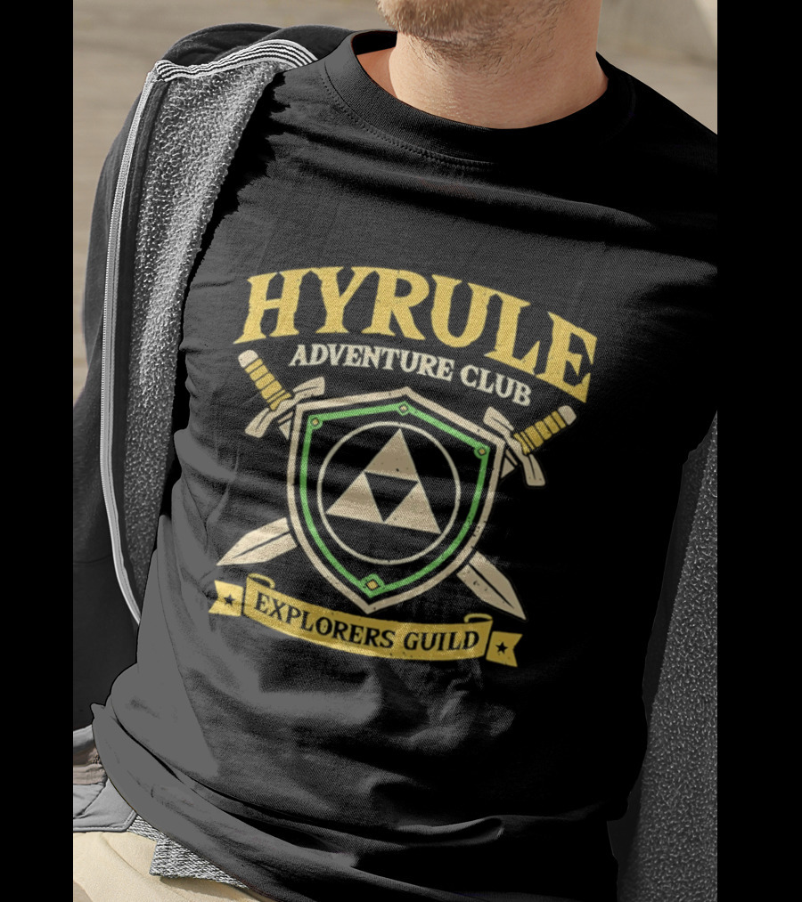 Hyrule Adventure Club Explorers Guild Triforce Shield Swords T-Shirt