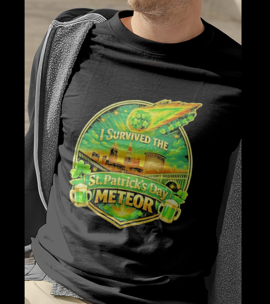 I Survived The St Patrick's Day Meteor 2026 Cityscape And Cloverburst T-Shirt