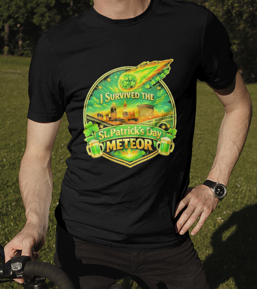 I Survived The St Patrick's Day Meteor 2026 Cityscape And Cloverburst T-Shirt
