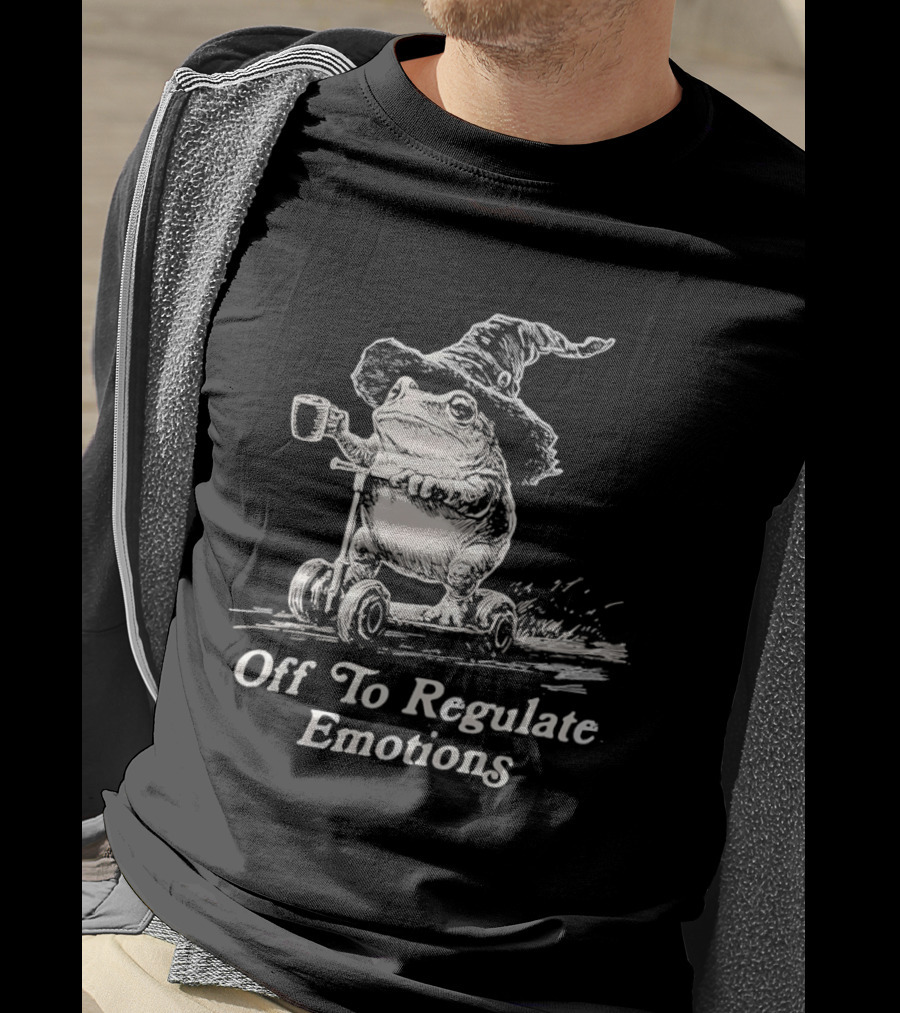 Wizard Frog Riding Scooter Off To Regulate Emotions T-Shirt
