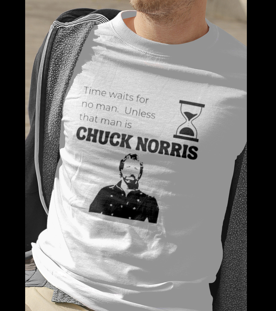 Time Waits For No Man Unless That Man Is Chuck Norris Hourglass Image T-Shirt