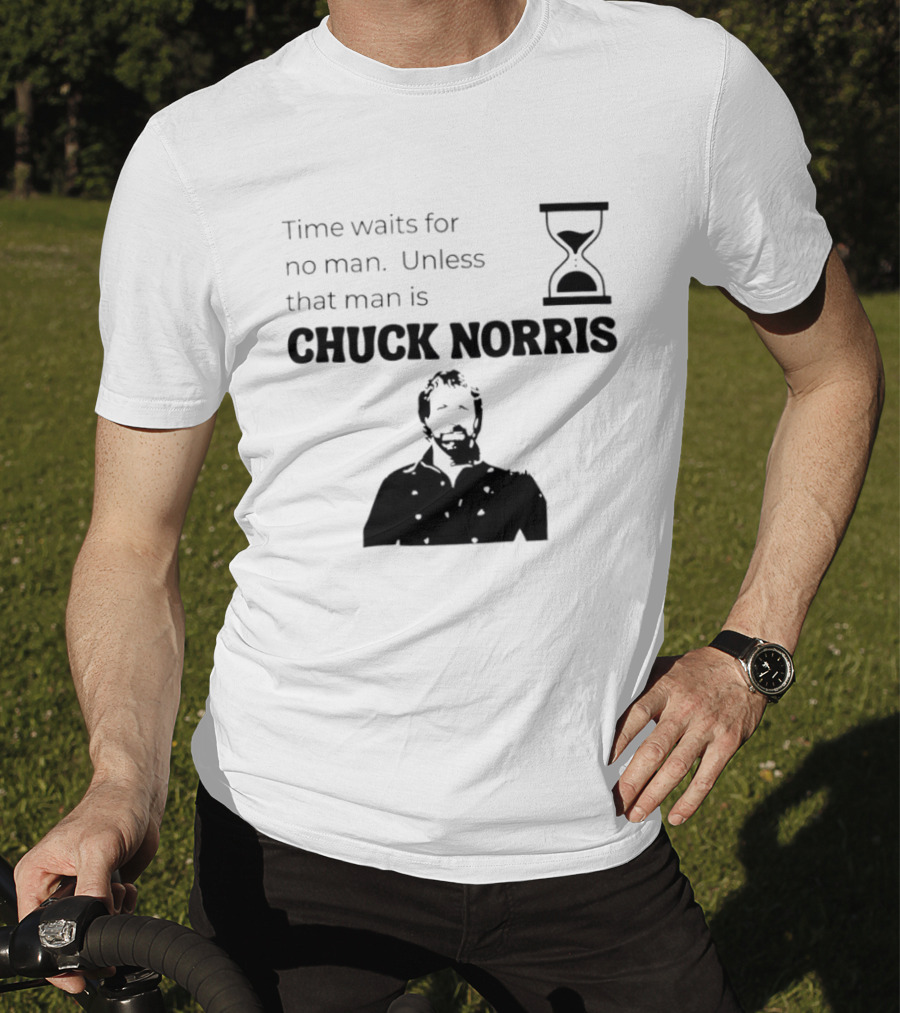 Time Waits For No Man Unless That Man Is Chuck Norris Hourglass Image T-Shirt