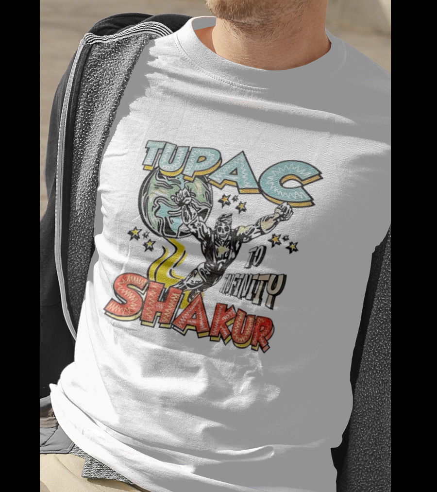 Tupac Shakur To Infinity Comic Style Superhero Image T-Shirt