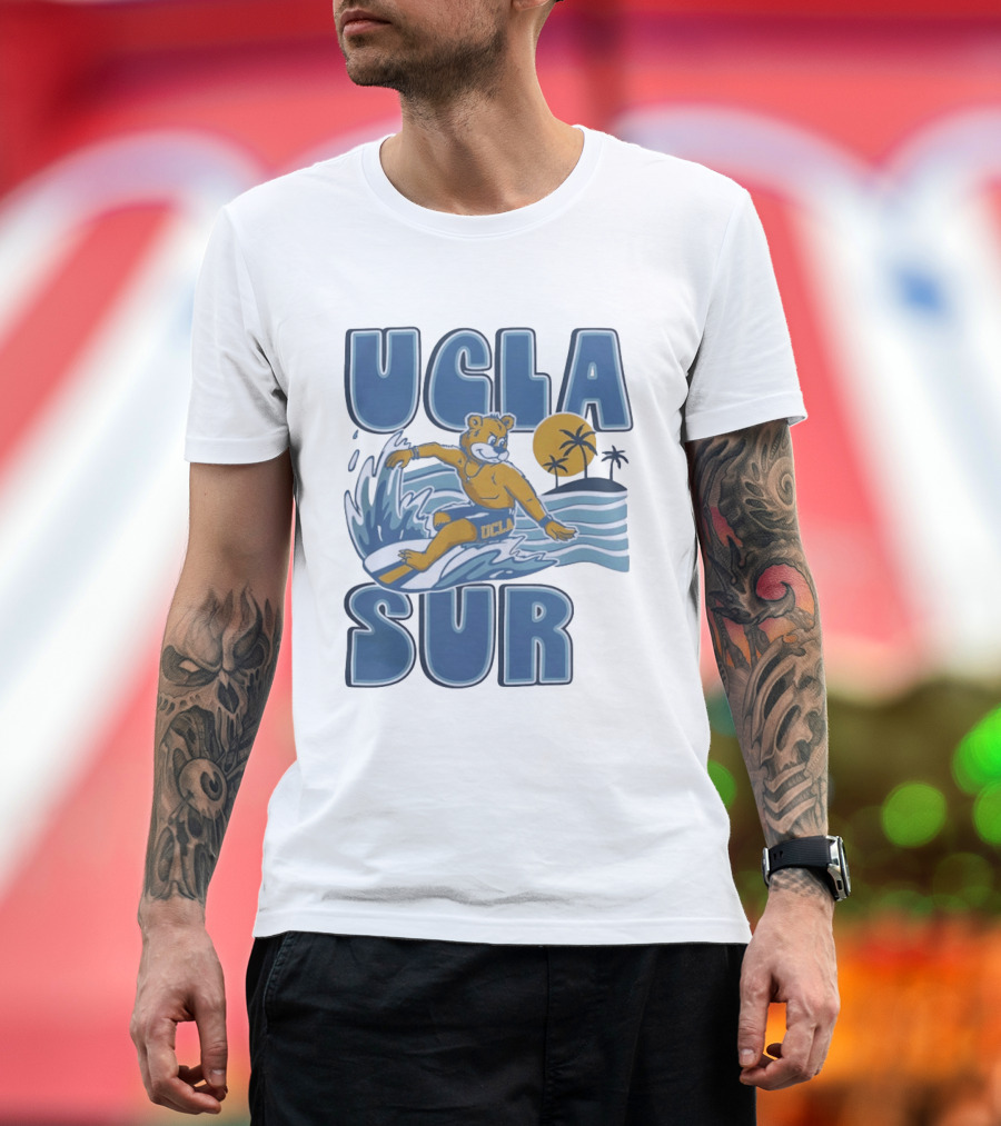 UCLA Joe Bruin Surfing Waves With Palm Trees And Sun T-Shirt