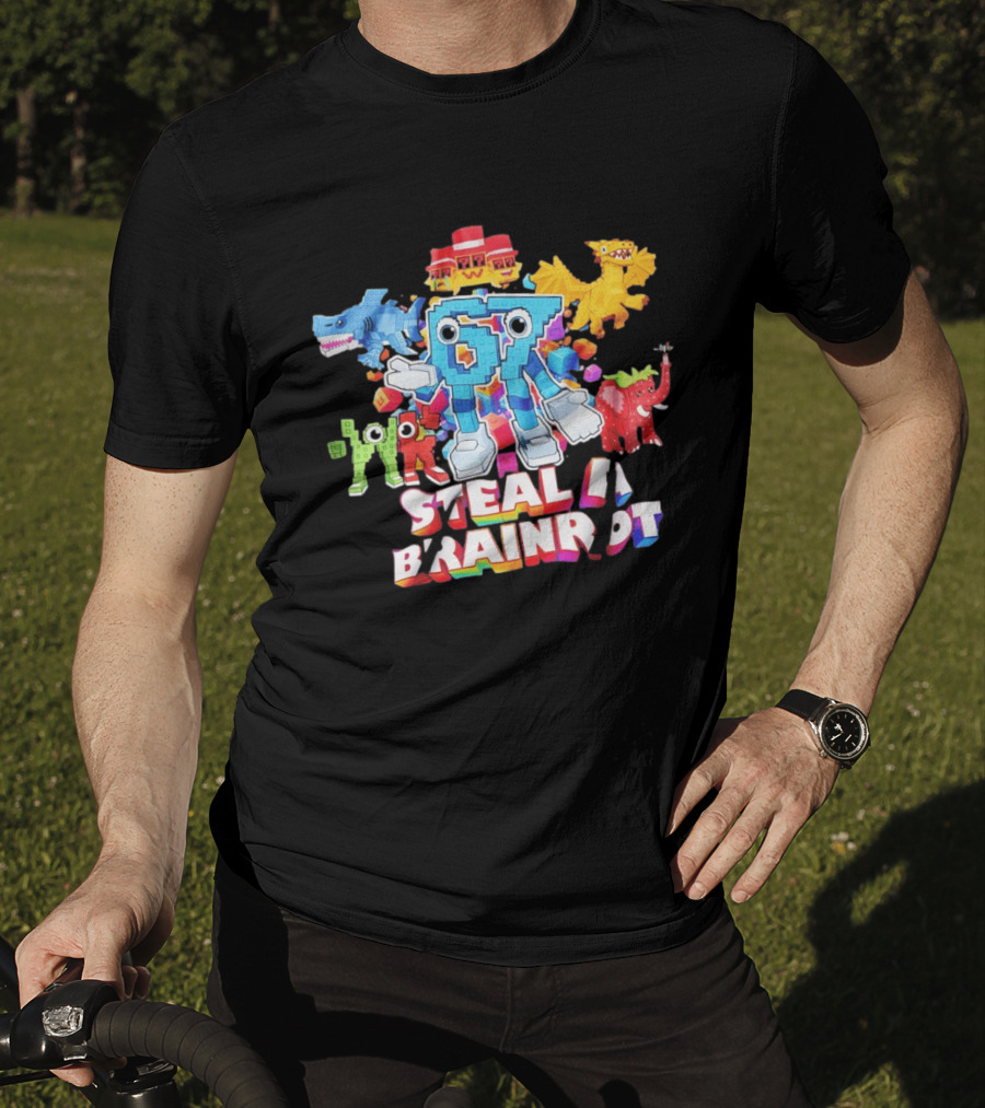 Steal A Brainrot 67 Blocks Colorful Characters T-Shirt