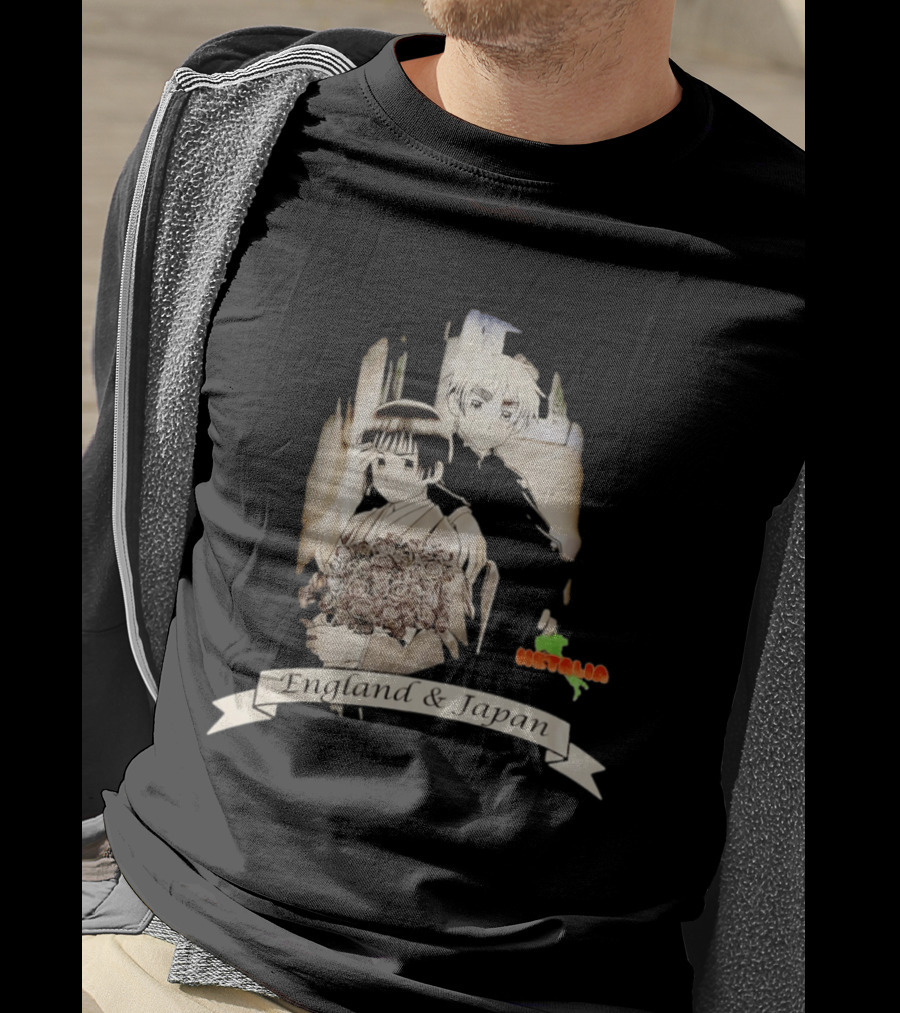 Hetalia Axis Powers England & Japan Anime Characters Roses T-Shirt