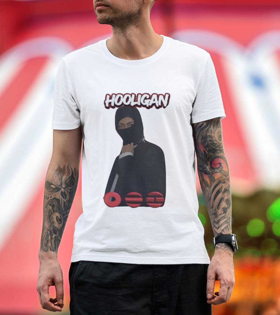 Hooligan Masked Style with BTS Concert Red Accents T-Shirt