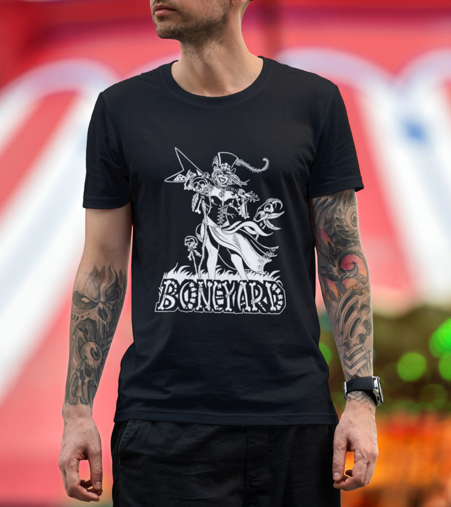 Boneyard Rocker Skeleton Woman Flying V Guitar T-Shirt