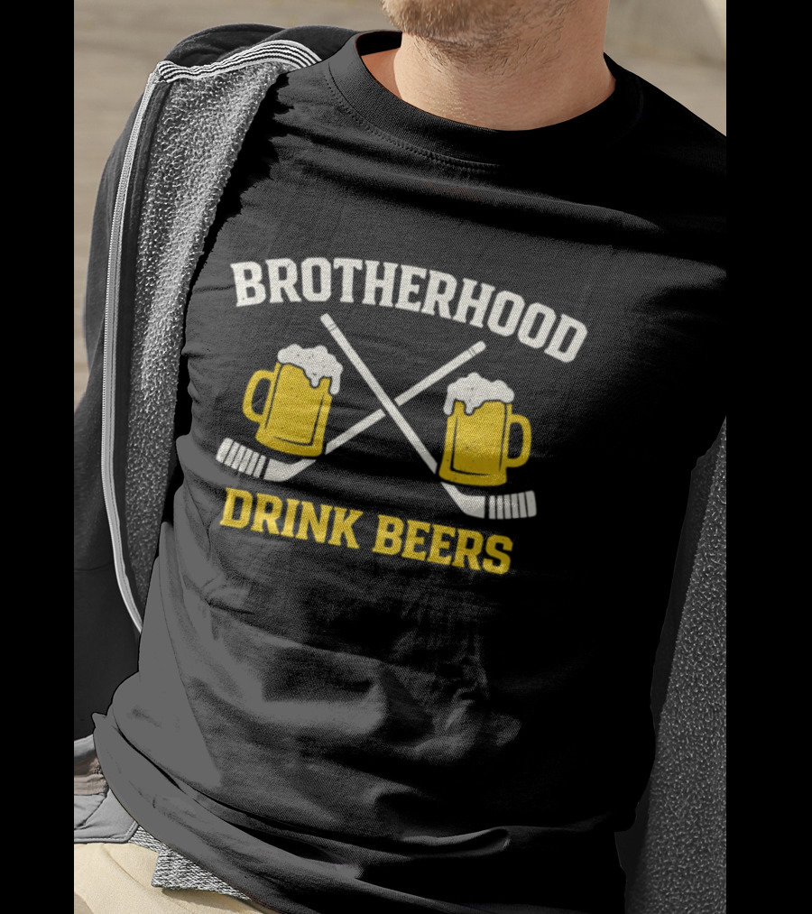 Brotherhood Drink Beers Hockey S Crossed Sticks T-Shirt