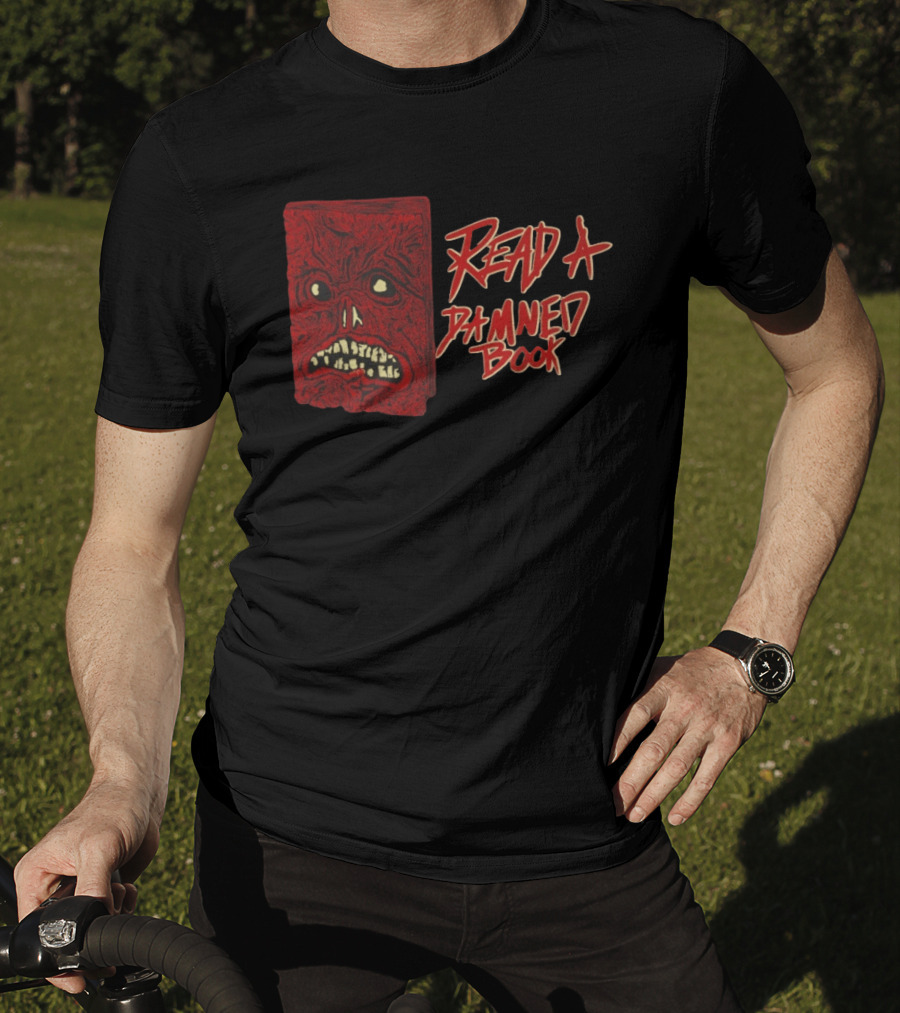 Read A Damned Book Creepy Red Monster Face T-Shirt