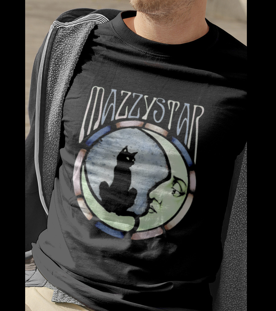Mazzy Star Black Cat Moon Stained Glass Crescent Moon T-Shirt