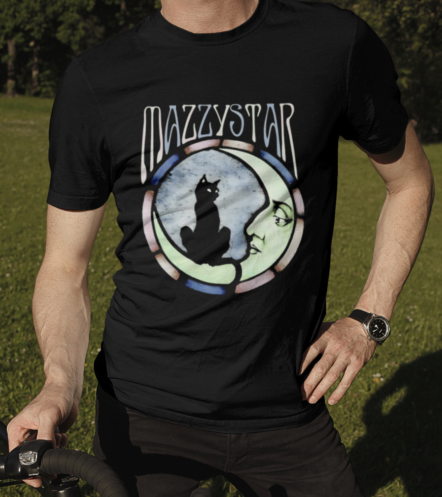 Mazzy Star Black Cat Moon Stained Glass Crescent Moon T-Shirt