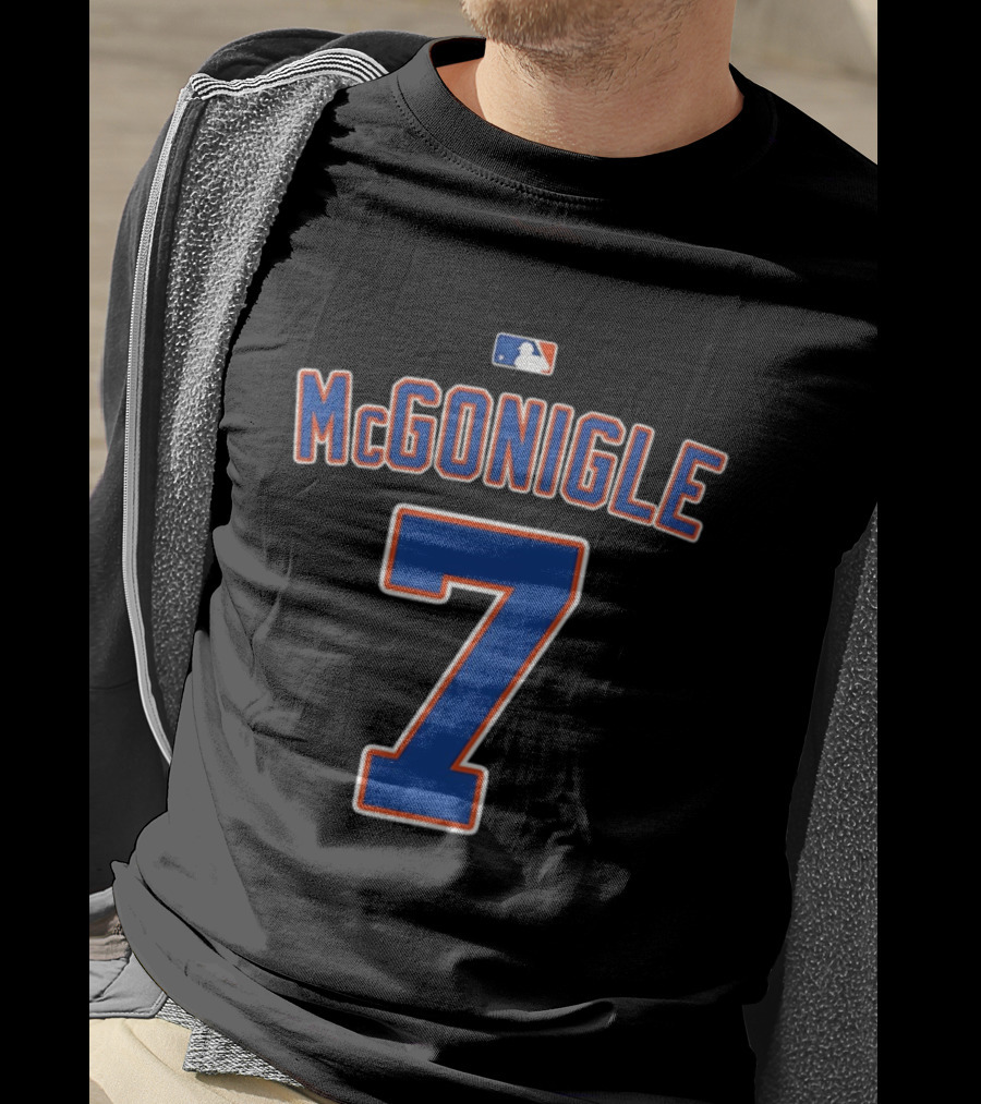 MLB McGonigle 7 Major League Baseball Logo Blue Red White T-Shirt