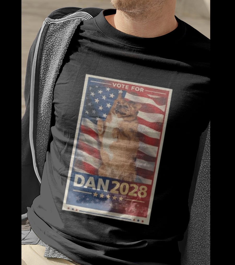 Vote For Dan 2028 American Flag Dog Stars Stripes T-Shirt