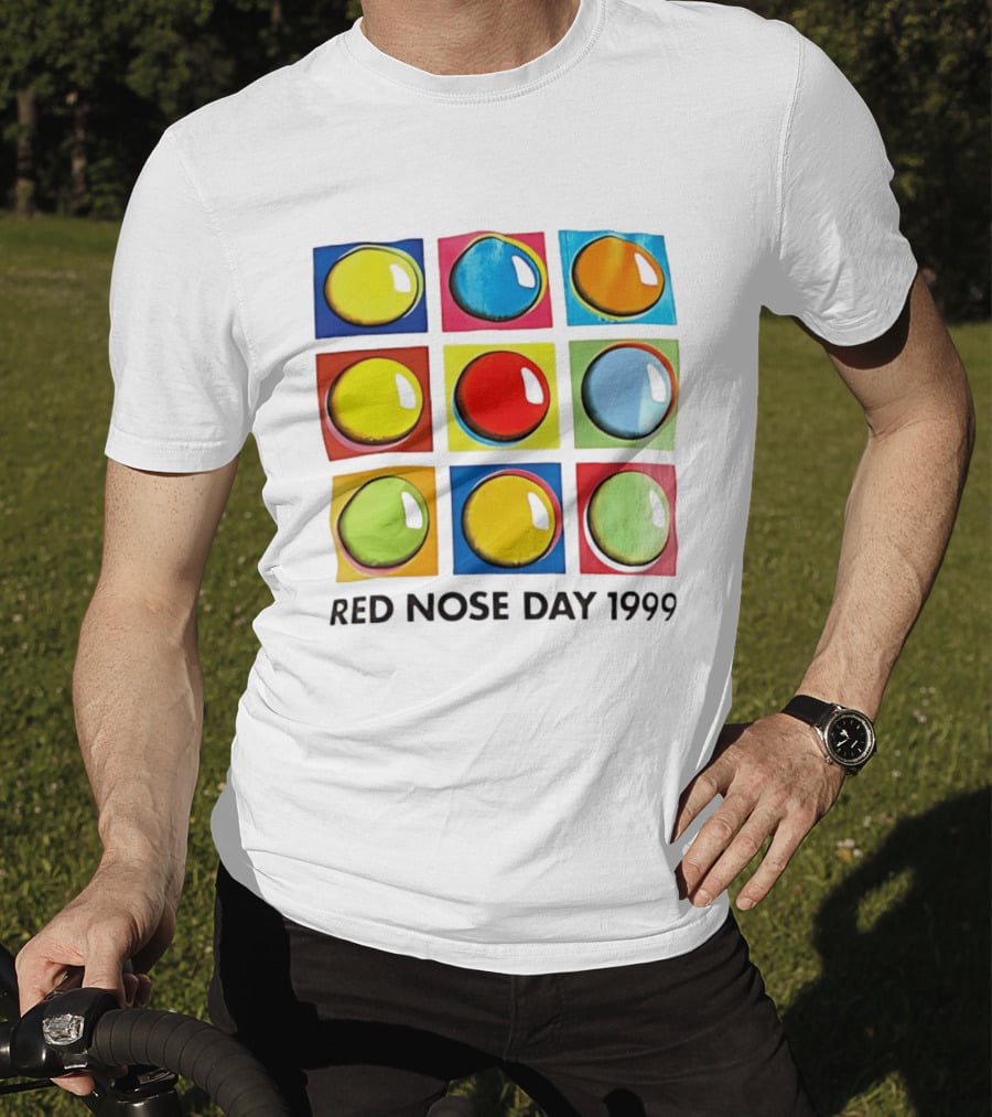 Red Nose Day 1999 Colorful Circular Pop Art Squares T-Shirt