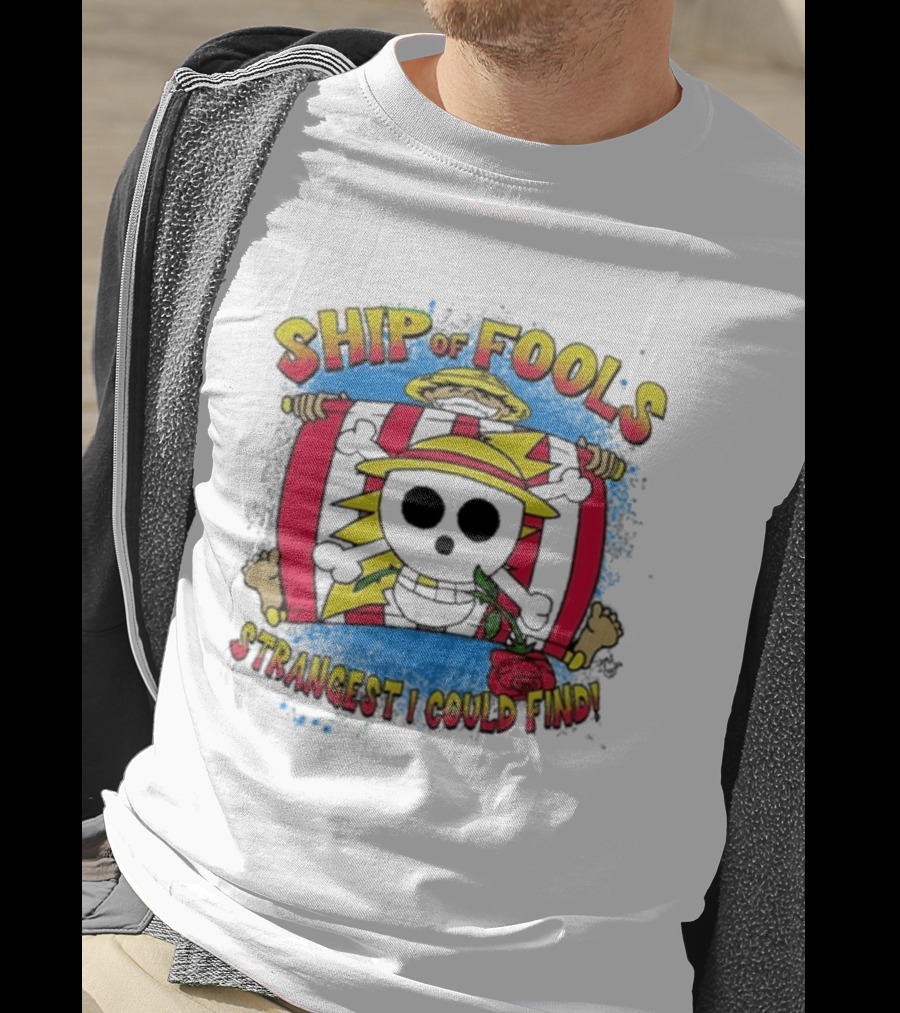 Ship Of Fools Strangest I Could Find Skeleton Straw Hat Rose T-Shirt