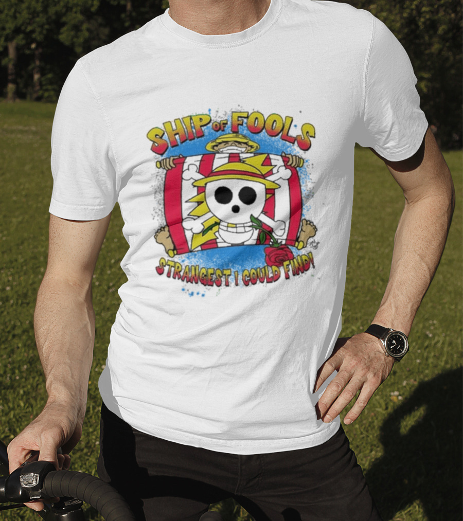 Ship Of Fools Strangest I Could Find Skeleton Straw Hat Rose T-Shirt