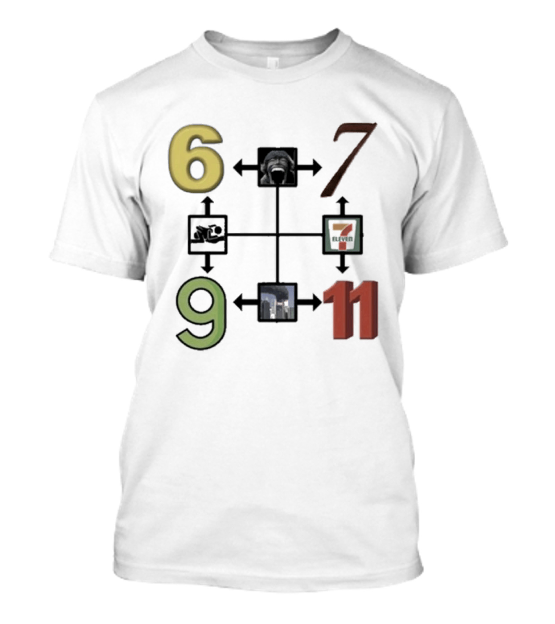 Six Seven Nine Eleven Numbers With Arrows T-Shirt